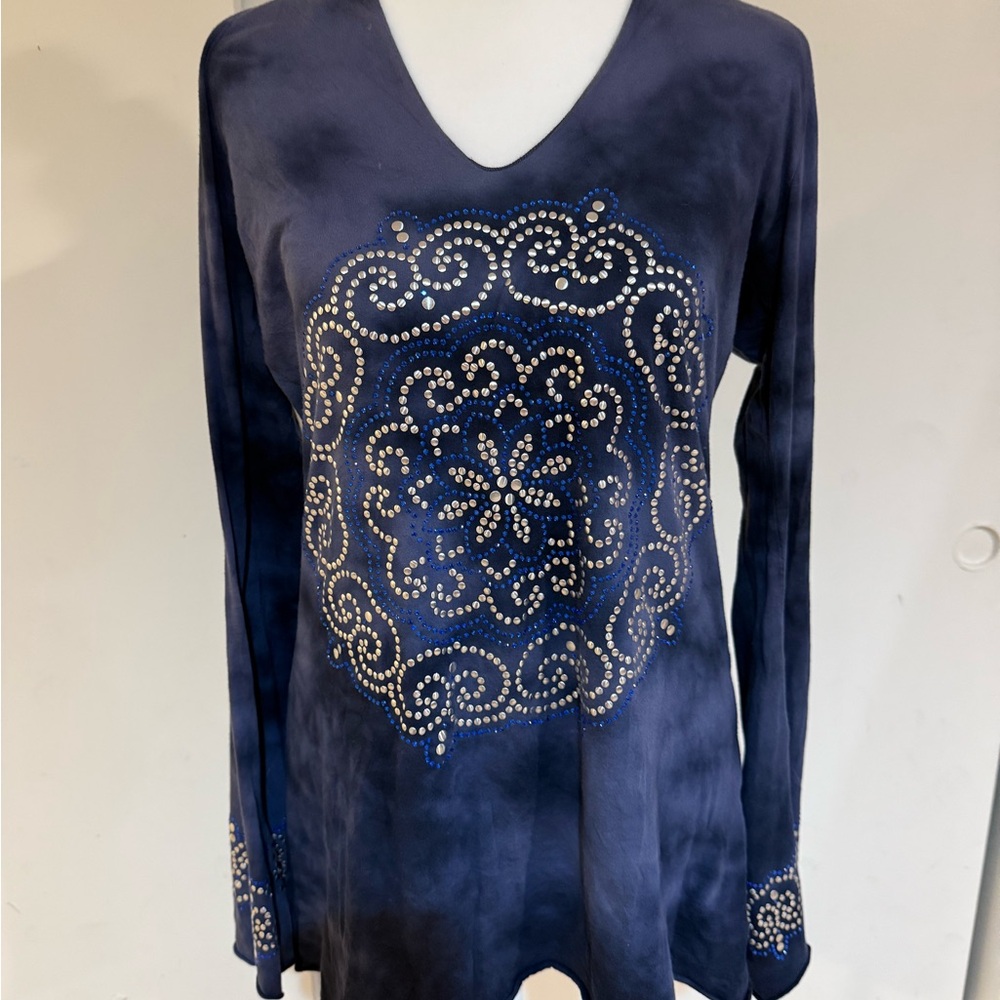 Pink Lotus Midnight Blue Studded Long Sleeve Top